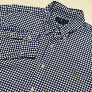 RALPH LAUREN Button Down Shirt Men's XXL Blue Check Classic Fit Flesh Pony *FLAW
